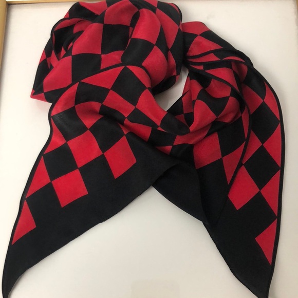VTG Echo Black Red Pointed Edge  Silk Oblong Scarf - Picture 8 of 12